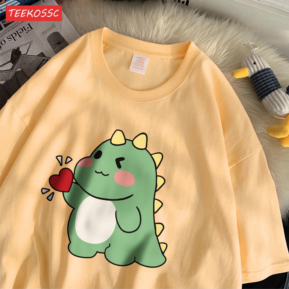 Trend Cotton WomenS TShirts Cute Little Dinosaur Confesses Love Printing Tee Shirts Soft Loose ONeck Summer Female Clothes