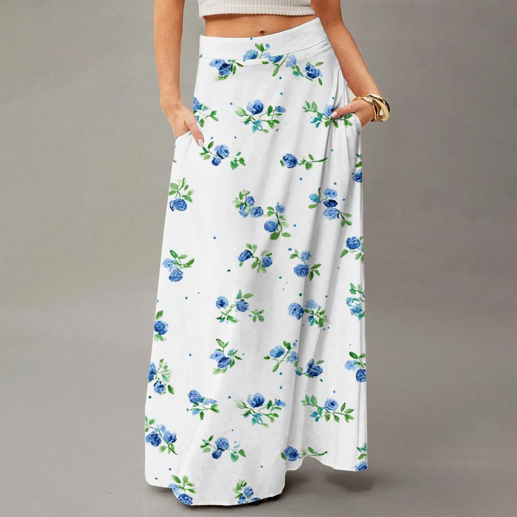 Damen Fließendes Maxi-Kleid Normal Lässig Geblümt Sommer Böhmischer Rock