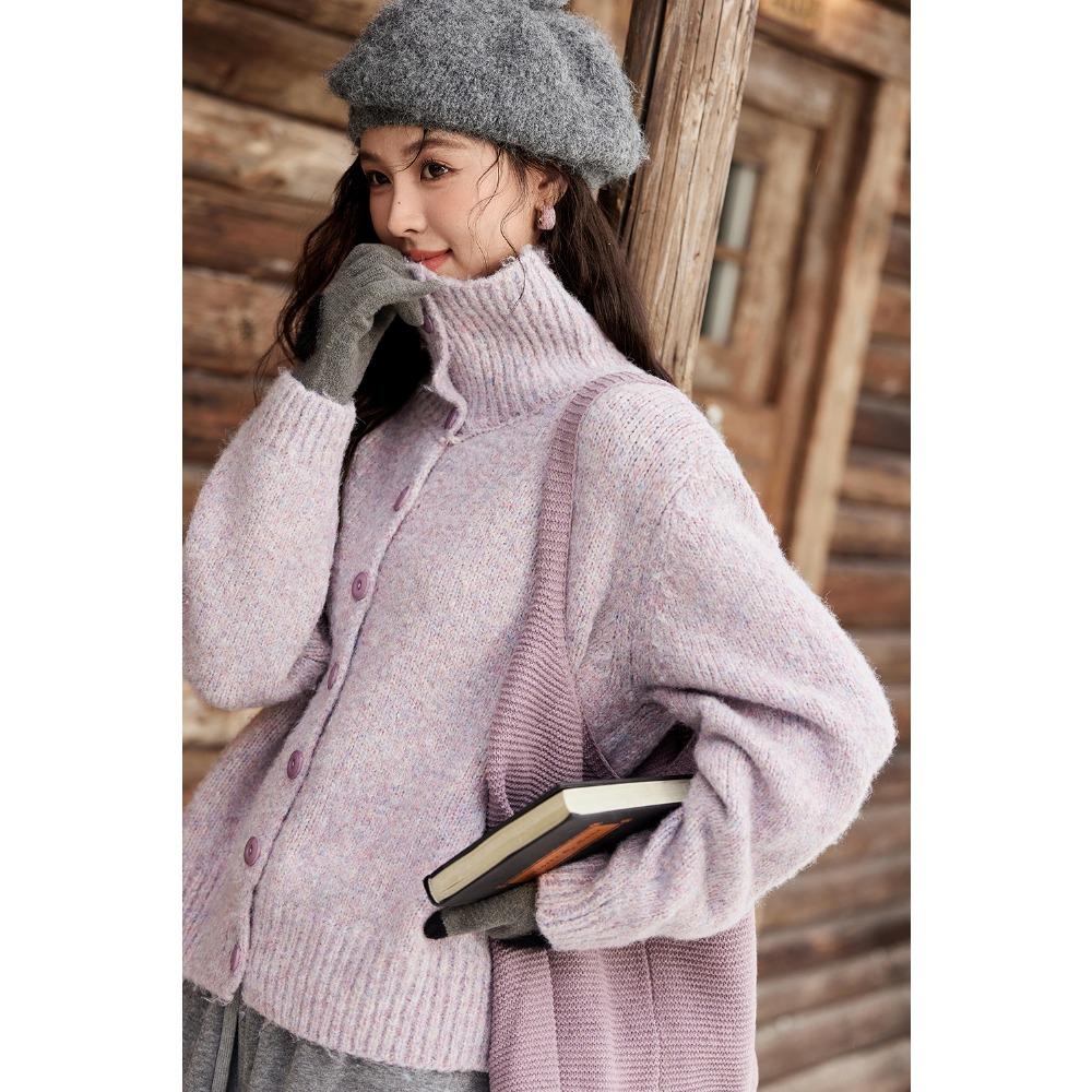MISHOW Turn Down Collar Wool Blend Sweater Women Solid Single-breasted Tops Thickened Warm Versatile Knitted Cardigan MXD59Z1136