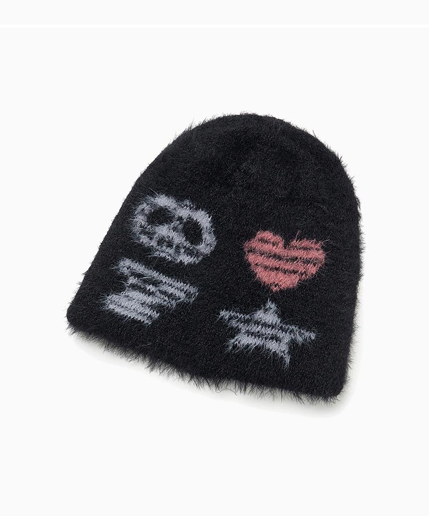 FREEMARIO Symbol Slice Fur Knit Beanie [Black]