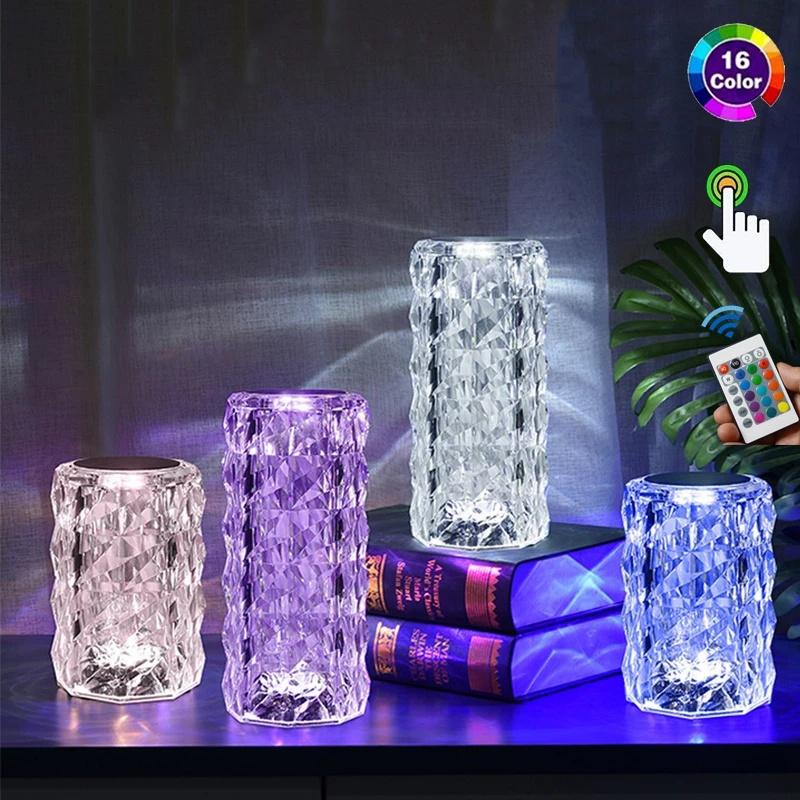 Modern and Elegant Crystal Light for Table and Bedroom, with Touch Control and Adjustable Rose Light, Diamond Projection Included