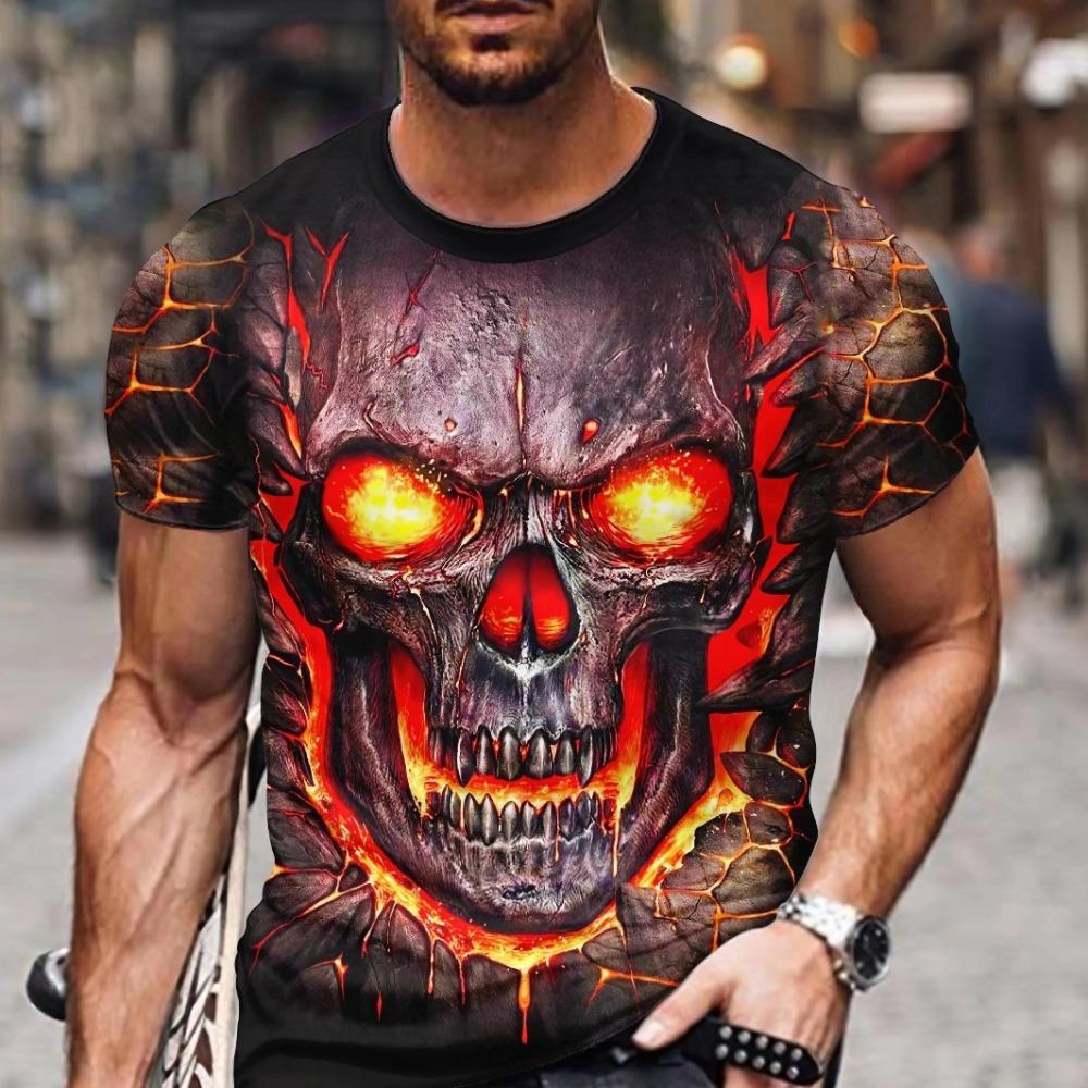 Retro Horror Skull 3D Printed Men's Casual Round Neck Short Sleeved T-shirt
