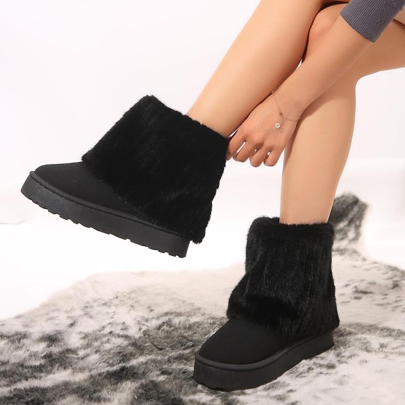 Plus Size Thick-Sole Height-Boosting Slip-On Fleece-Lined Thickened Snow Boots 2025 Fall/Winter New Arrival Women's Shoes
