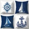 Zeilboot Kompas Vuurtoren Decoratieve Kussens Patroon Kussenhoes Geschikt Voor Bank Slaapkamer Auto Kussenhoes