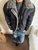 EME Yisheng Yi Men's American Style Winter Bomber Jacket with Fur Collar and Patchwork Design