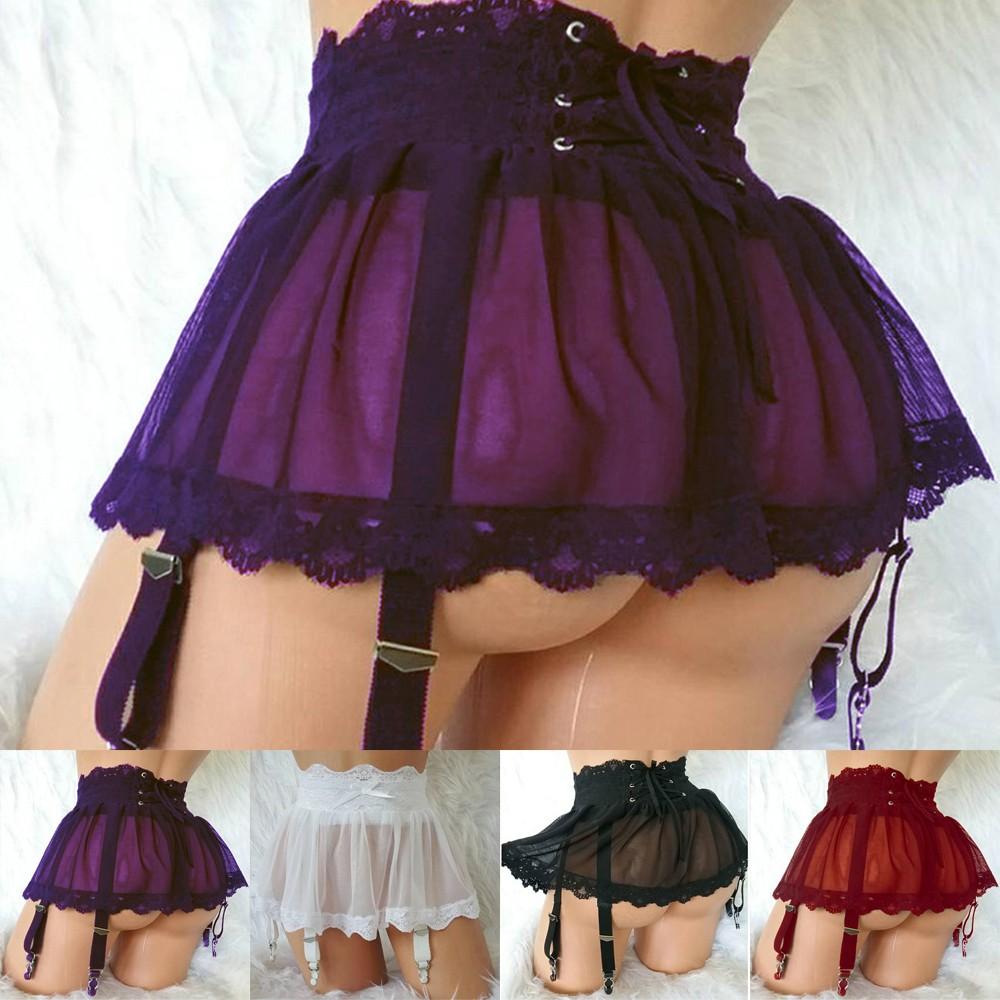 Women's Lace Skirt Garter Mesh Lingerie Underwear with High Waist All Sizes