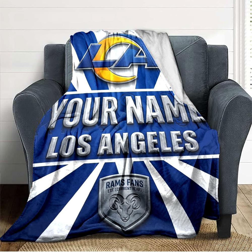 Name Custom Los Angeles Rams Print Flannel Blanket High Quality Warm Comfortable Cover for All Seasons Perfect for Gifts Home Decor