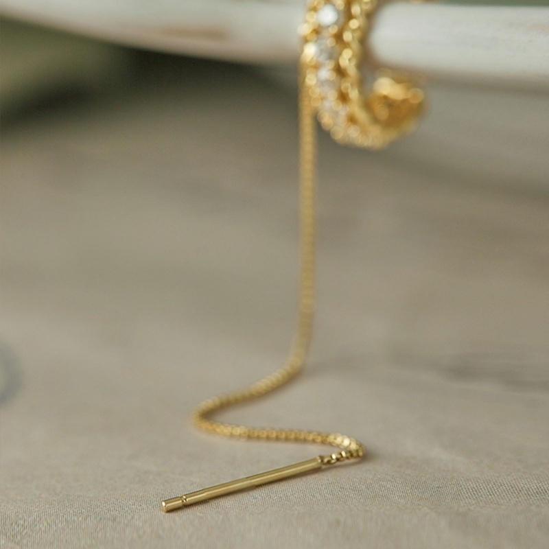 14K Gold-Plated Zircon Ear Bone Clip Long Chain Ear Wire Earrings for Women Retro Elegant Hypoallergenic Earrings Jewelry Gift