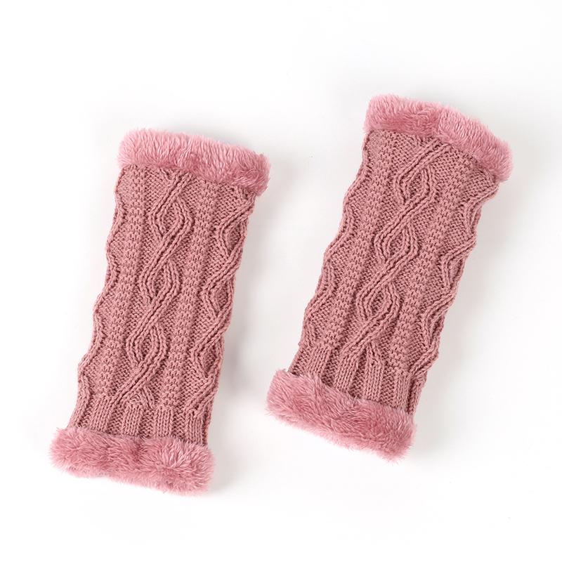 Purple Warm Fur Gloves for Autumn and Winter Thick Velvet Gloves Short Knitted Plush Sleeve with Gloves