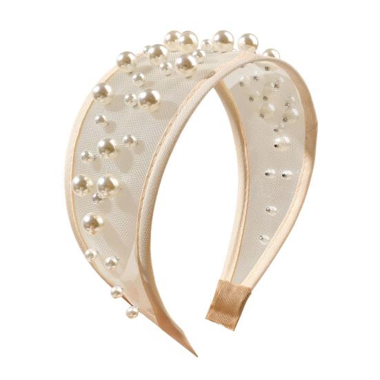 Widened Curved Hair Hoop, Breathable Mesh Base Headband with Imitation Pearls Decor, Anti-Slip Hemming Face Shaping Hair Accessory