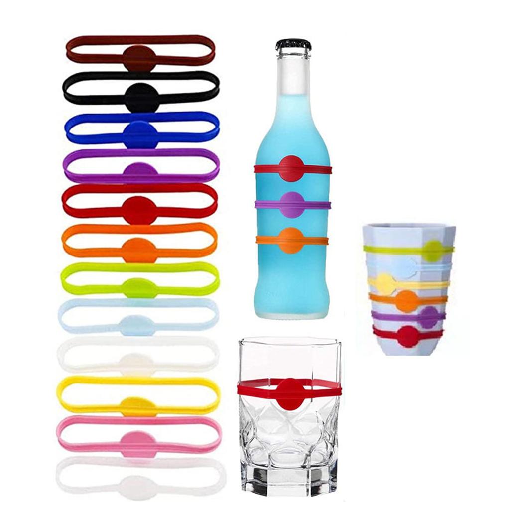 Reusable Silicone Glass Markers Set for Wine Glasses and Cocktails In Vibrant Color Suitable for Parties and Event