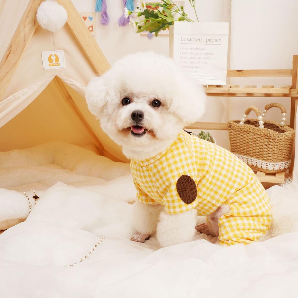 Cat and Dog Clothes Pet Clothing Autumn and Winter Four Legs Home Clothes Teddy Bear Small Dog Pet Plaid Base Shirt Puppy