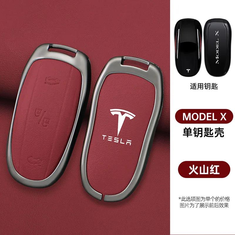 Samolepka na auto 2025 Nová Tesla Slitina zinku Kůže Klíčenka do auta Chytrý dálkový ovladač Pouzdro Kryt Taška Držák Pro Tesla Model X Model M Pro