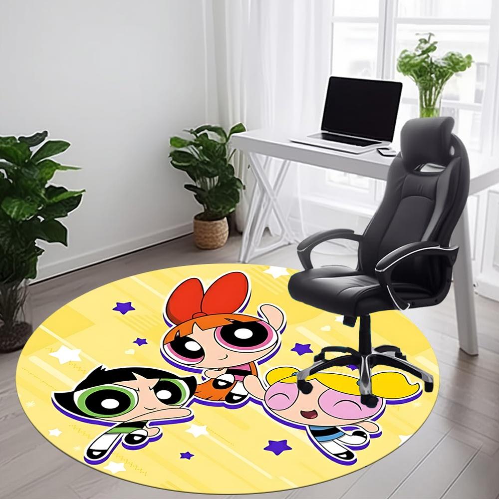 1pc Powerpuff Girls Office Round Area Rug, Indoor Mat Suitable For Office, Under Office Chairs Bedroom Living Room Home Decor, Room Deco