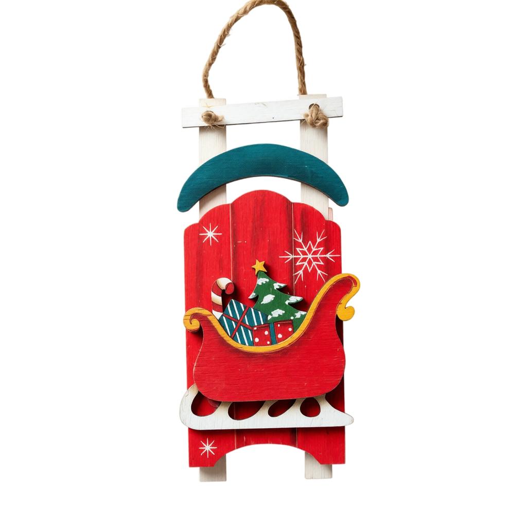 Retro Christmas Wooden Sled Hanging Ornament for Holiday Tree Decor