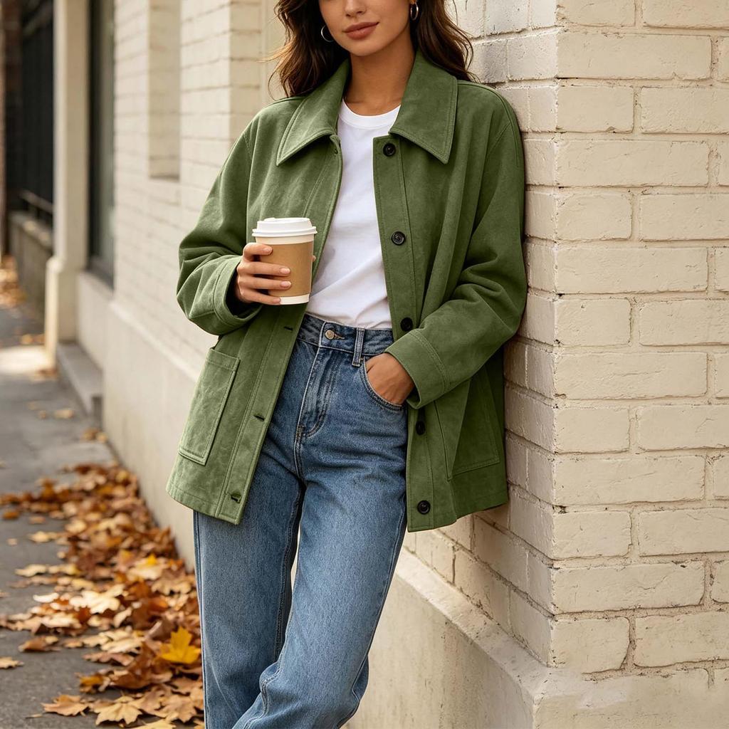 Women's Casual Jacket with Pockets, Relaxed Loose Fit Outerwear for Everyday Wear