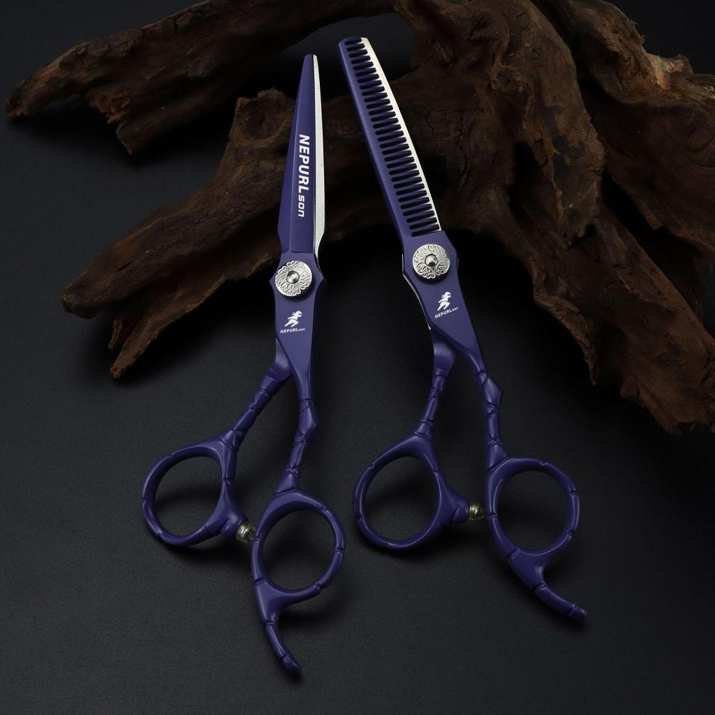 6" Naipusen Violet Crocodile Grain Hairdressing Scissors - Straight & Serrated