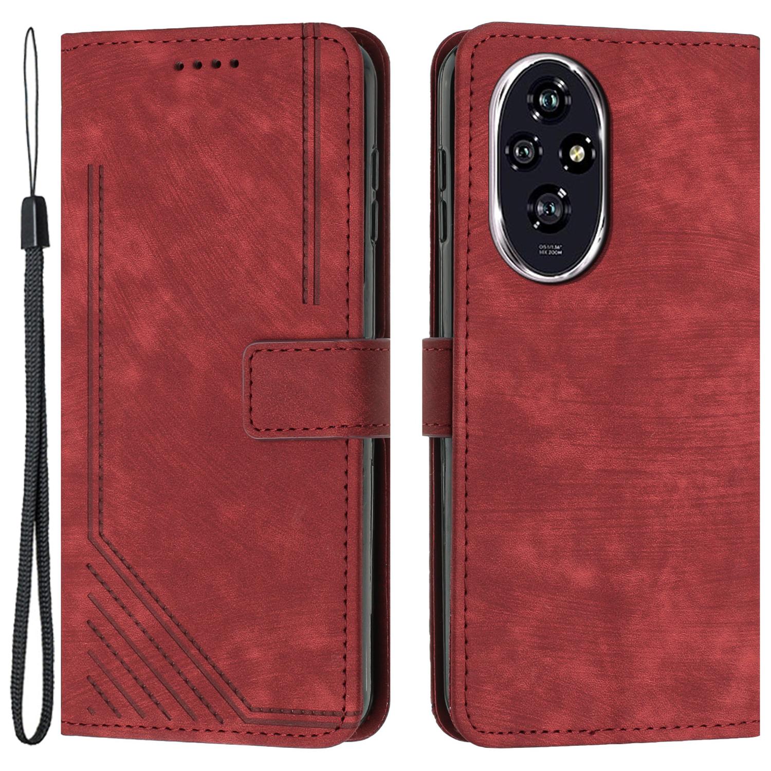 

For Honor 200 Pro 5G Cell Phone Case PU Leather Wallet Skin-Touch Drop-proof Cover Red