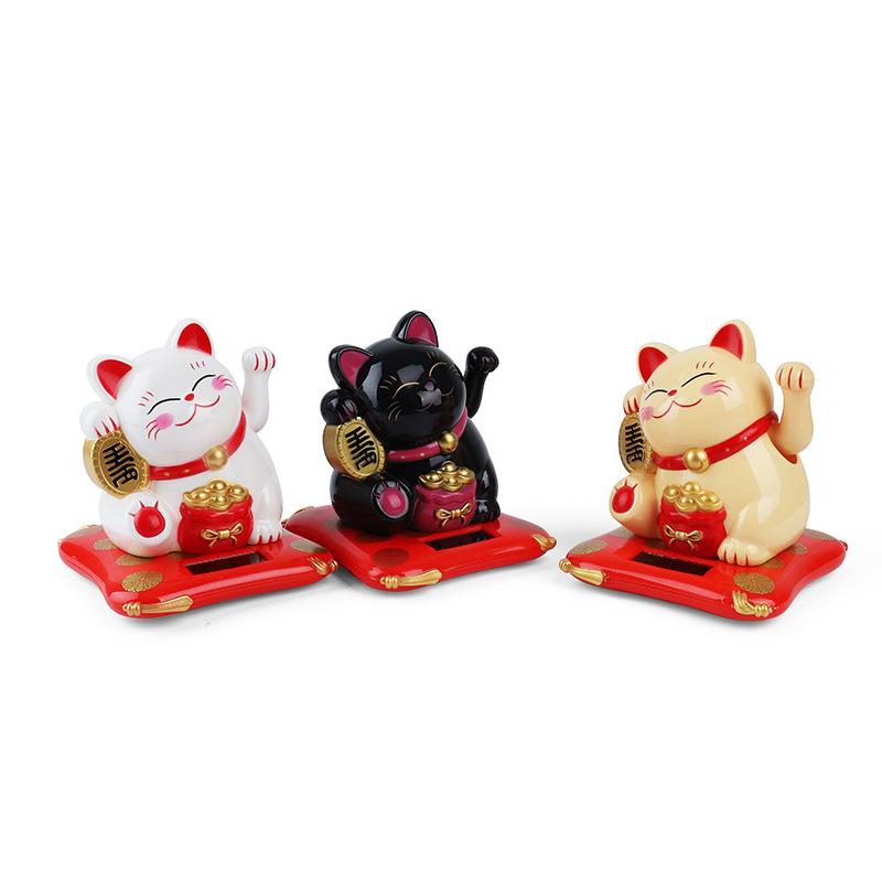 1PCS Lucky Cat Plastic 7 X 6.5 X 7.5 Cm Japanese Solar Wave Hand Lucky Cats Car Decorations Desktop Ornament Home Decor