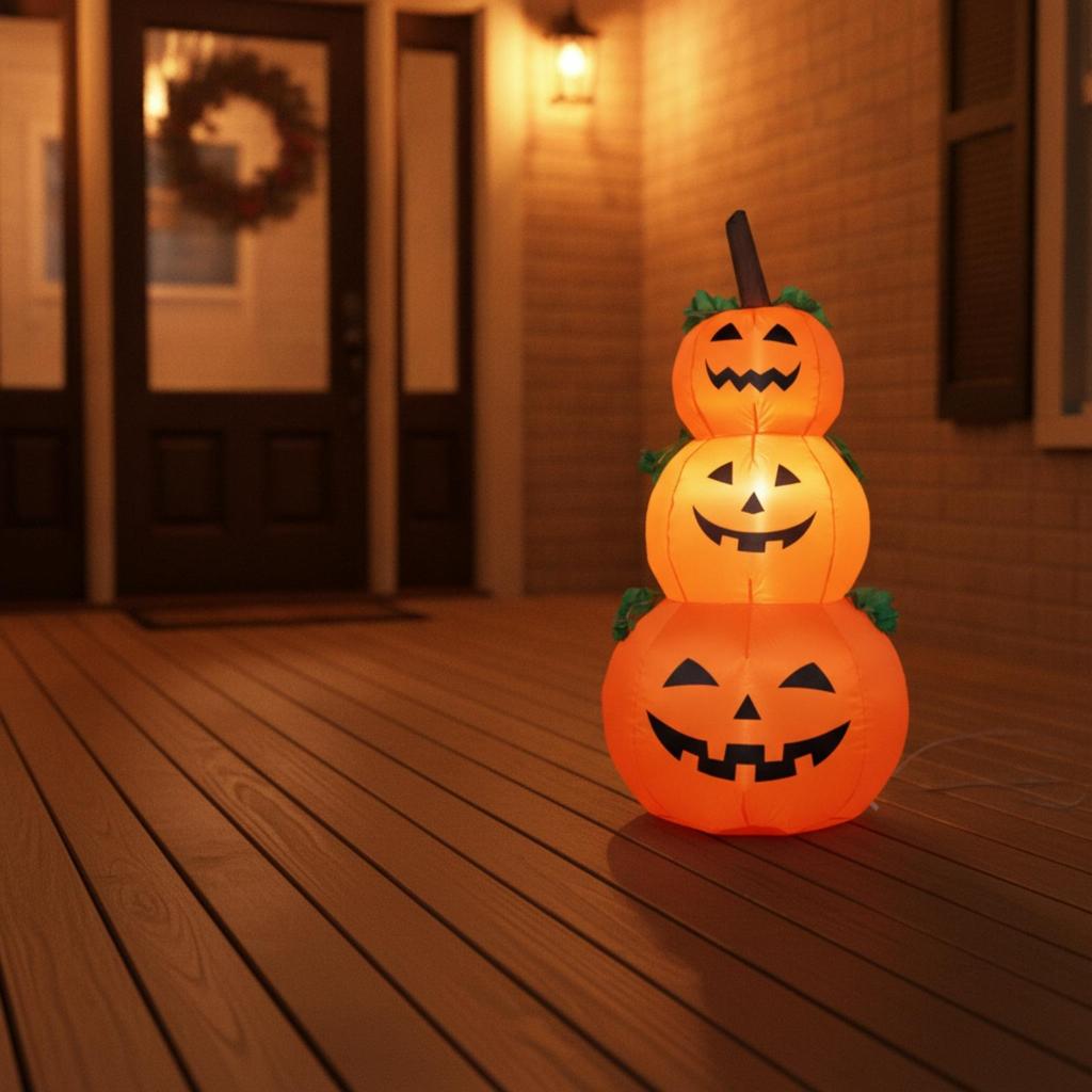 Inflatable JackO'Lantern Stack | Lightweight PVC Material, Stacked Pumpkin Figure, for Yard