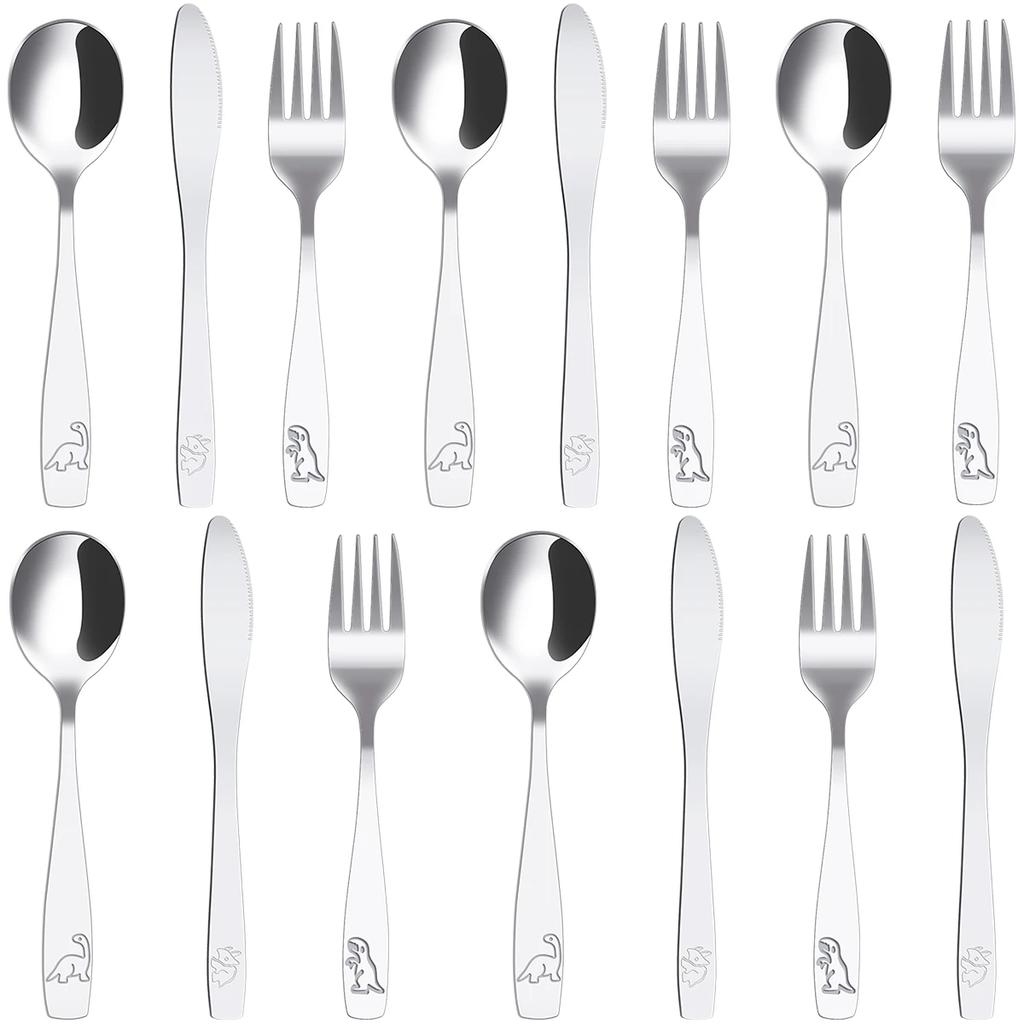 15Pcs Kids Silverware Set 410 Stainless Steel Kids Fork Spoon and Cutter Set Ergonomic Smooth Toddler Utensils for Children
