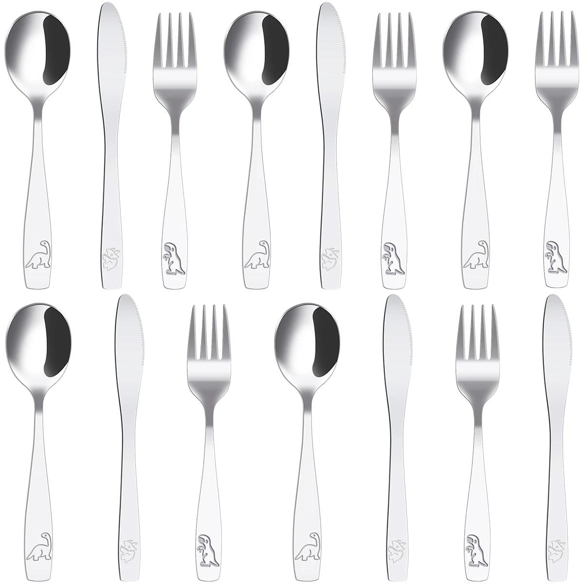 

15Pcs Kids Silverware Set 410 Stainless Steel Kids Fork Spoon and Cutter Set Ergonomic Smooth Toddler Utensils for Children серебряный