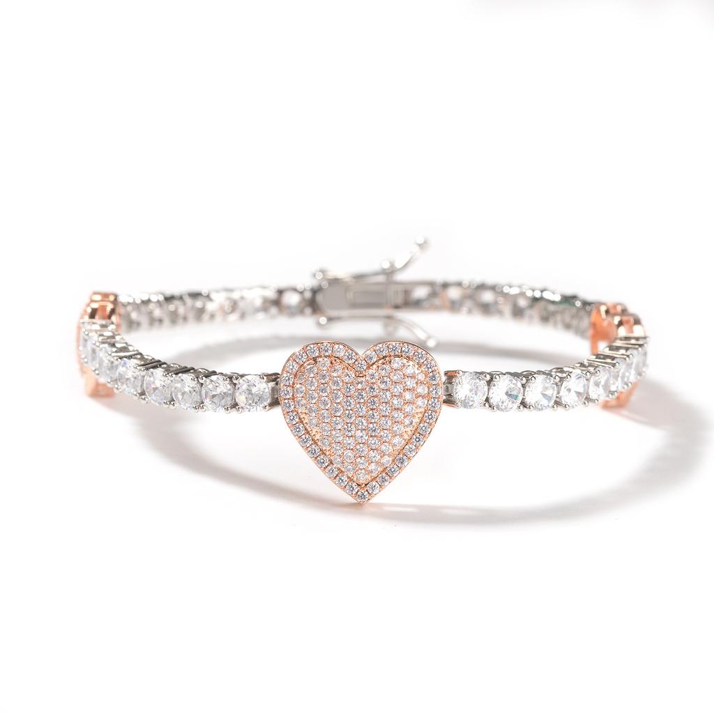 Hot-selling diamond-encrusted love tennis chain bracelet creative high-end copper material light luxury jewelry