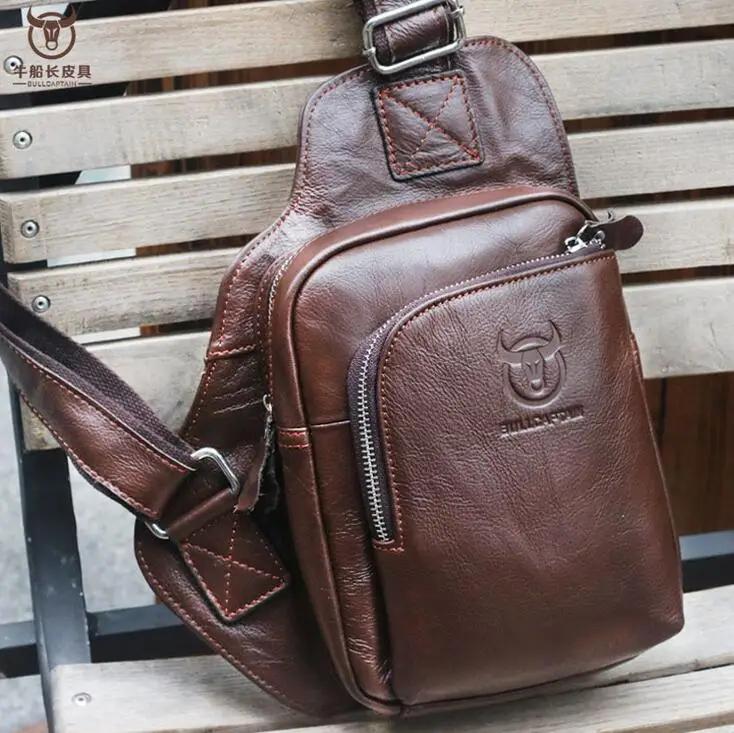 Brand Men's Genuine Leather Bag Luxurious Casual Chest Bag High-quality Outdoor Sports Shoulder Crossbody Bag for iPad Phones