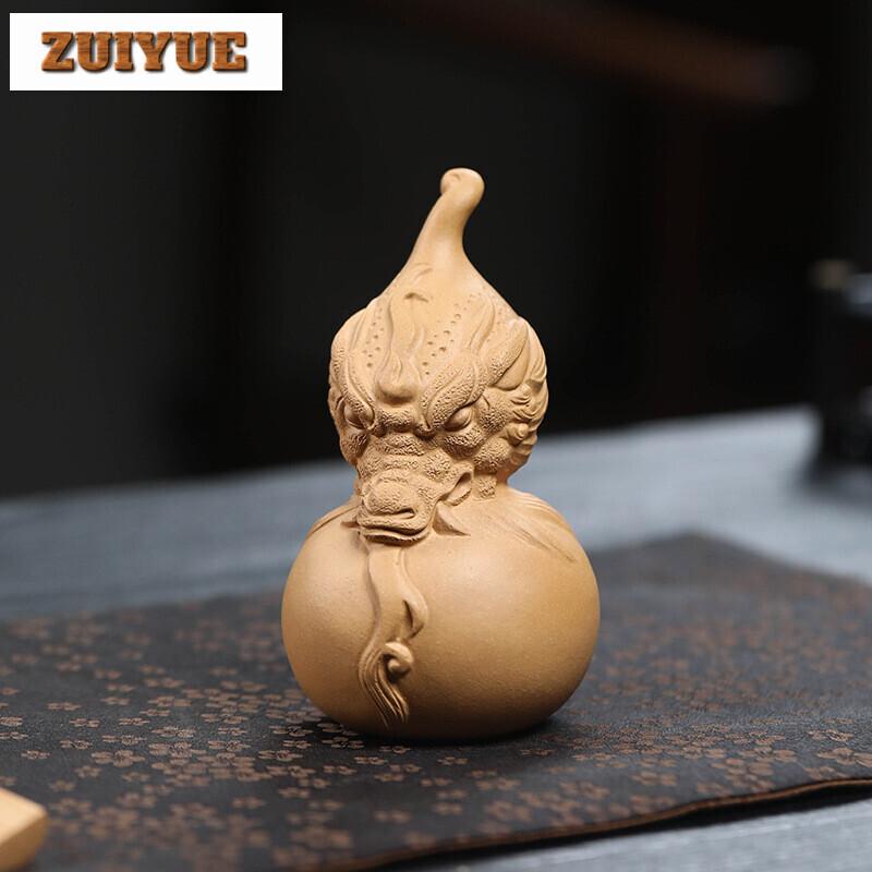 Exquisite Purple Clay Divine Dragon Gourd Tea Pet Handmade Sculpture Crafts Lucky Model Tea Figurine Tea Ceremony Teaware Crafts
