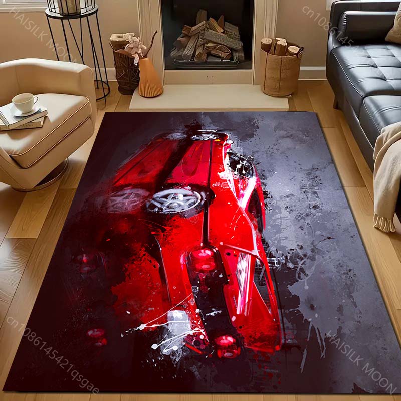 Red Car Inkjet Creative Print Carpet for Living Room Bedroom Bedside Sofa Table Floor Mat  Area Rug Decor Large Size for Gifts