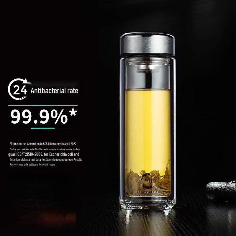 Cino Antibacterial Double-Layer Glass Tea Infuser Mug