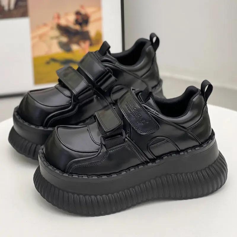 Retro Thick Soled Women's Shoes 2024 Autumn Collection Solid Color Big Head Casual Thick Soled Increased Anti Slip Women's Shoes