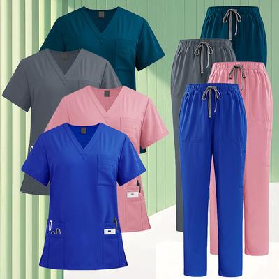 2 pezzi Pantaloni Poliestere Tuta Infermiera Chirurgia Uniforme Medica Abbigliamento da Lavoro Set Camici da Lavoro Uniformi Medico