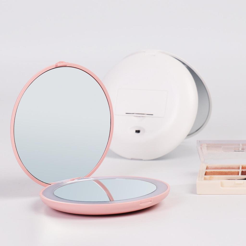 Folding LED Makeup Mirror with Light, Double-Sided, 2X Magnification, Compact and Portable.