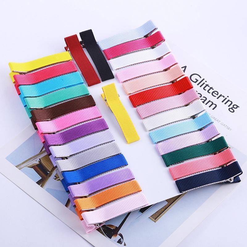 100Pcs Colorful DIY Hair Clip Flat Top Alligators Clip Cover Grosgrain Ribbon Hair Barrettes for Arts & Crafts Project