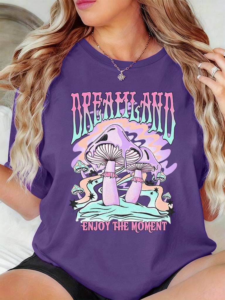 Dreamland Enjoy The Moment Printed TShirt Womens Basics Soft T Shirts Loose ONeck Short Sleeve Tops Summer Comfortable Clothes