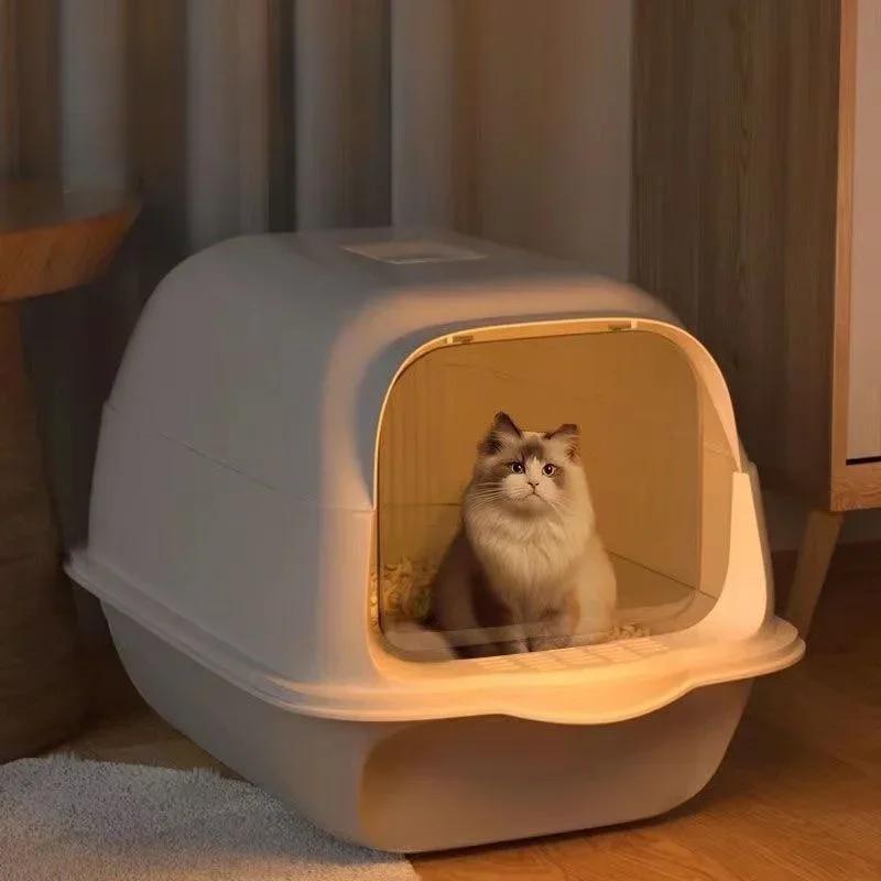 Large Capacity Cat Litter Box Fully Enclosed Sandbox Pet Anti Splash Toilet Spillproof Deodorant Cat Toilet Removable Cat Bedpan