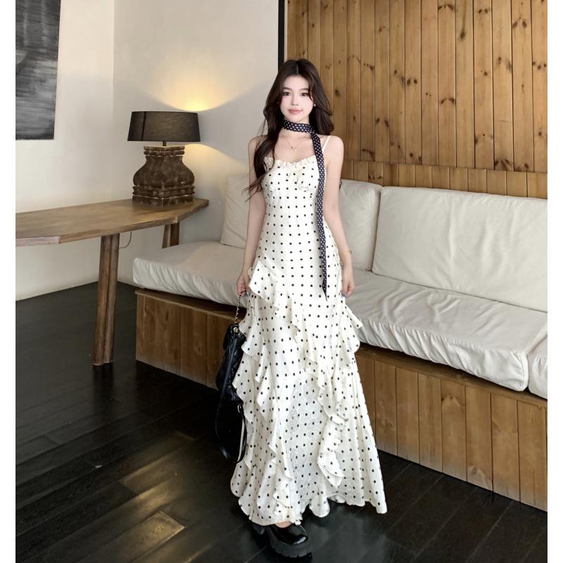 Elegant Plus Size Polka Dot Dress & Black Cardigan Set - Women's Spring/Summer Slimming Style