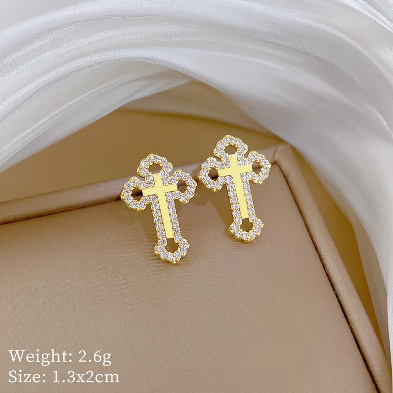 Empty Cross Set Light Luxury Temperament Gorgeous Full Diamond Necklace Female Versatile Clavicle Titanium Steel Chain