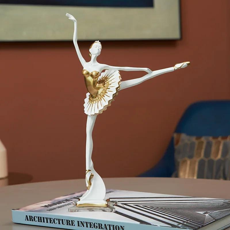 European Resin Dancer Ballet Girl Sculpture Porch Decoration Art Figure Statue Handicraft Painting Gold Figurine Home Decor