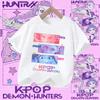 2026 New Kpop Demon Hunters Children's Polyester T-shirt - Girls' Casual Top with Cartoon Print - Summer Short-Sleeved Sports Shirt