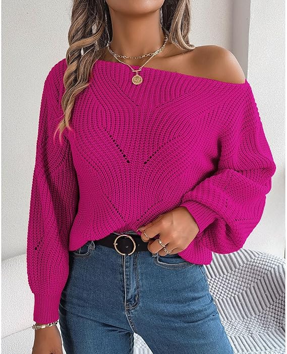 

Женский свитер с открытыми плечами, однотонный, с длинным рукавом, трикотажный пуловер, джемпер, трикотаж S