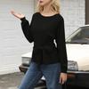 Women's Casual Fashion Strappy Belly-covering Slimming Round Neck Pullover Long-sleeved Top