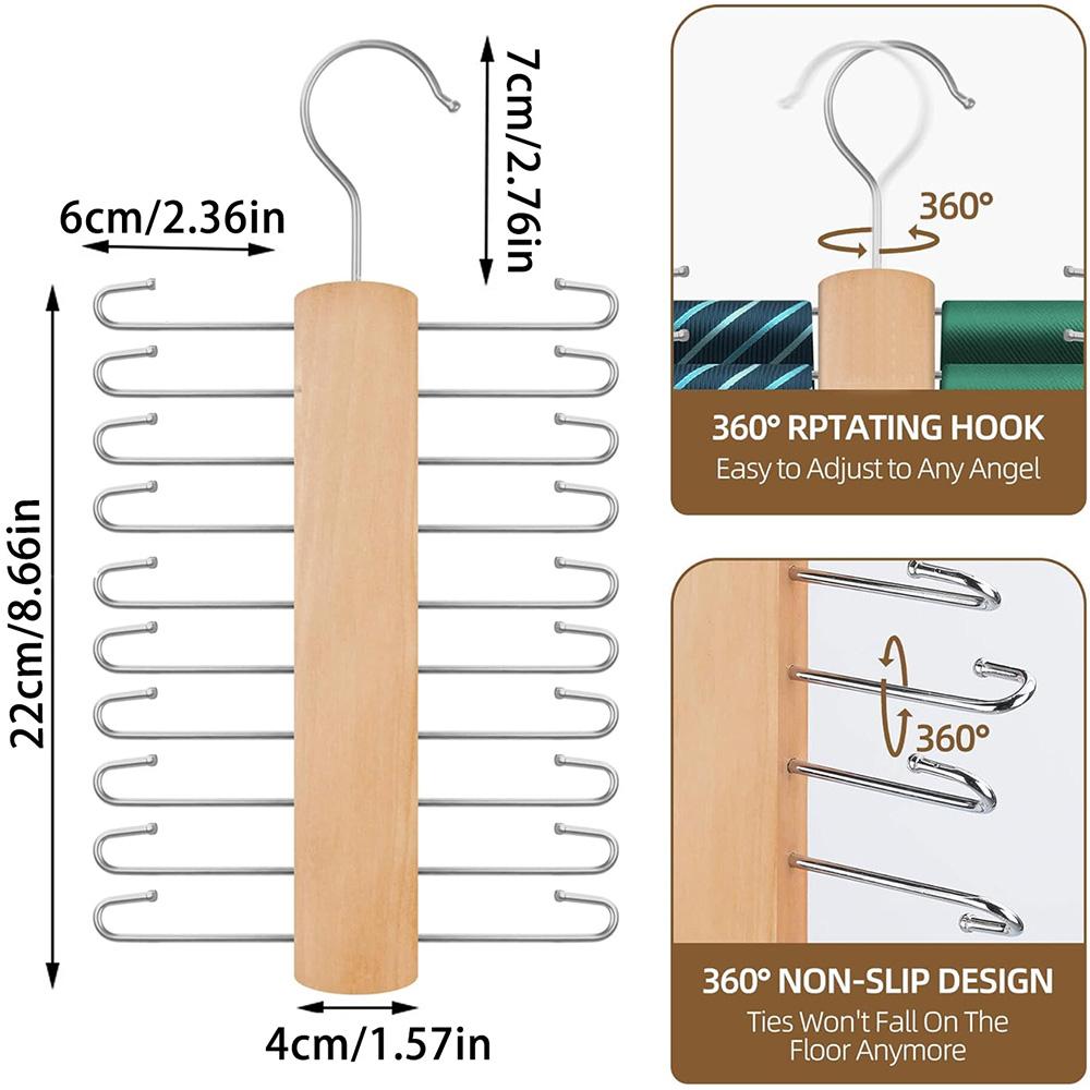 Solid Wooden Tie Hanger with 20 Hooks Belt Rack Scarf Organizer Closet Space Saving Storage Holder for Wardrobe Accessories