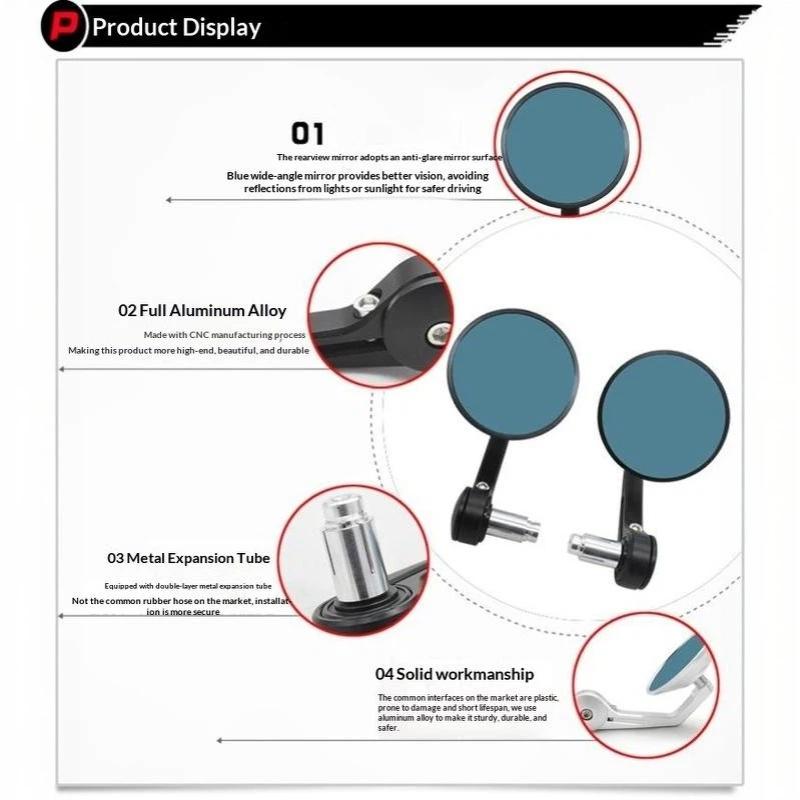 22mm Motorcycle Bar End Rearview Mirror with Complete Install Hardware Fit 17-19mm Handlebar Bore for DIY Modification
