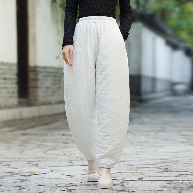 

Johnature женские повседневные теплые хлопковые осенне-зимние брюки с эластичной резинкой на талии, однотонные винтажные шаровары с толстыми карманами One Size бежевый