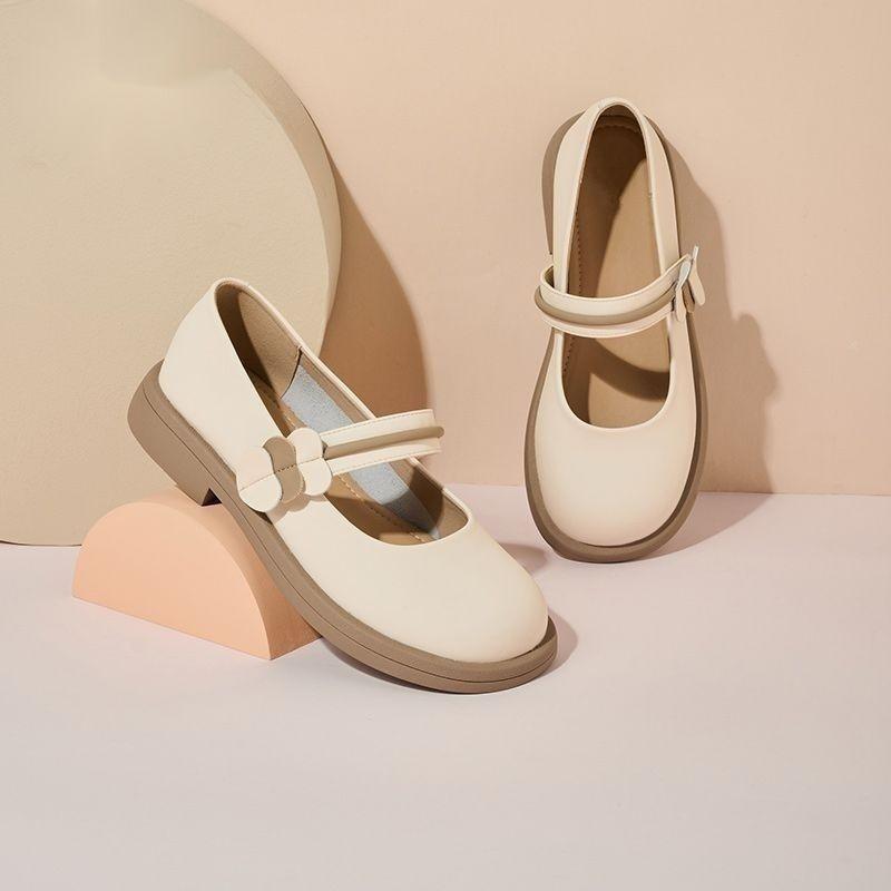 Mary Jane Shoes Women's 2025 New Spring and Summer Flat Bottom Small Fresh Student Doudou Shoes Versatile Velcro Light Mouth Single Shoes