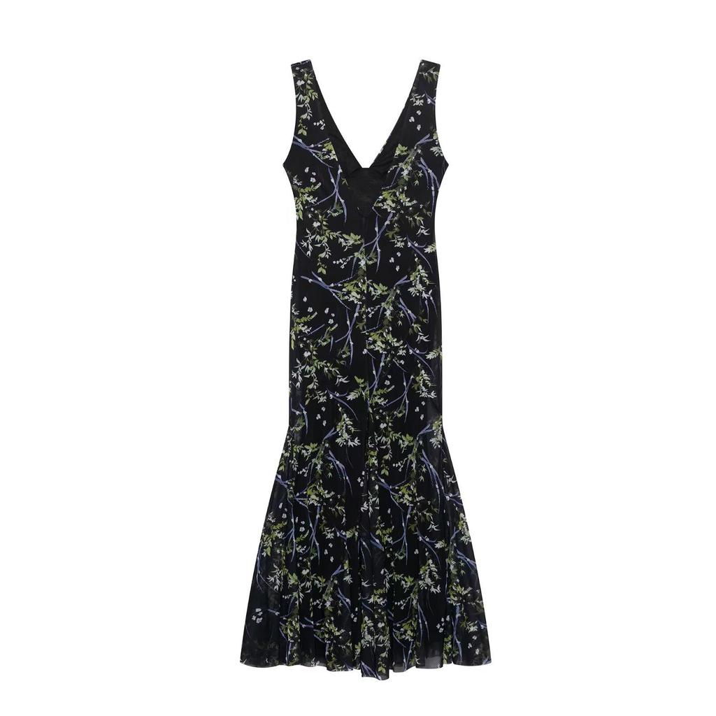 TAOP&ZA Women's Elegant Sleeveless Silk Floral Dress