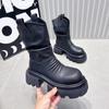 Fashion Women Platform Ankle Boots Mid Heels Leather Pleated Shoes Woman 2024 Trend Snow Boots New Goth Winter Motorcycle Boots Mujer