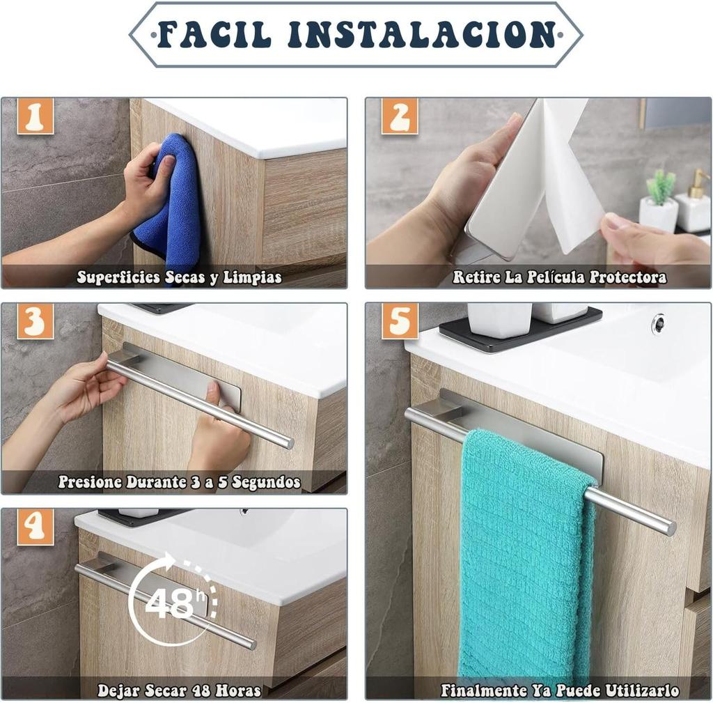 39cm Bathroom Towel Rail Without Drill Adhesive Towel Hanger Stainless Steel Wall-mounted Towel Holder for Bathroom Kitchen